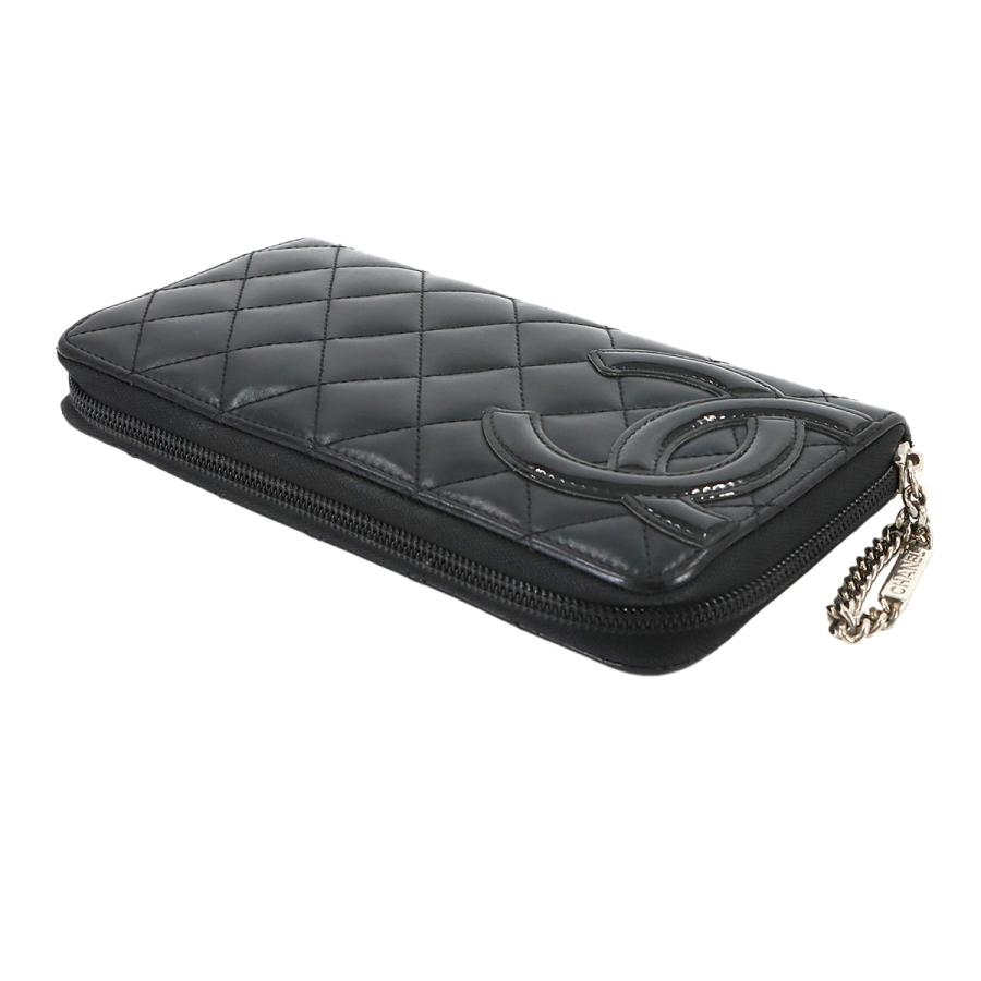 シャネル CHANEL カンボンライン ラウンドファスナー 長財布 レザー エナメル ブラック A50078 シルバー 金具 90318195の画像