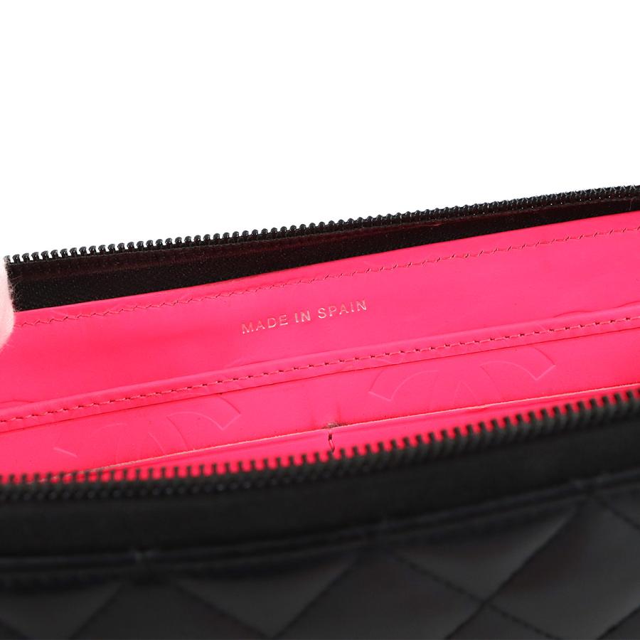 シャネル CHANEL カンボンライン ラウンドファスナー 長財布 レザー エナメル ブラック A50078 シルバー 金具 90318195の画像