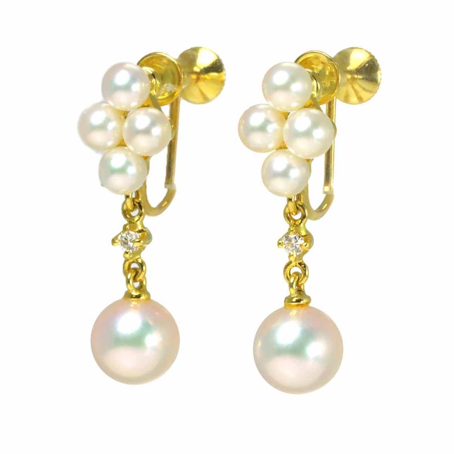 MIKIMOTO（ミキモト） アコヤ真珠 6.5-3.5mm ダイヤ イヤリング K18 YG
