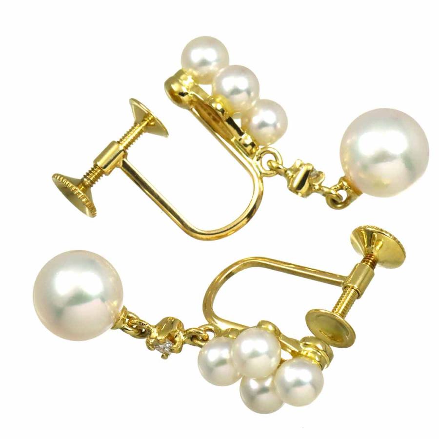MIKIMOTO（ミキモト） アコヤ真珠 6.5-3.5mm ダイヤ イヤリング K18 YG