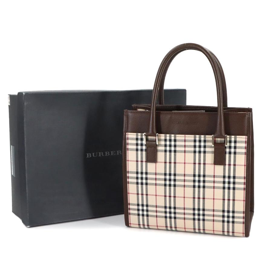 Burberry バーバリー ハンドバッグ レザー ブラウン ノバチェック BURBERRY（バーバリー） 新品同様 ノバチェック ハンド バッグ