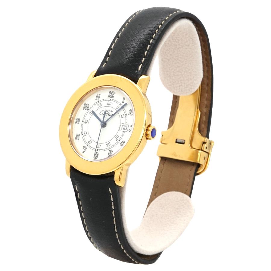 【CARTIER/カルティエ】 マストロンド ヴェルメイユ 電池交換済  腕時計 レザー/GP/SVシルバー(ヴェルメイユ) クオーツ 白文字盤/GP純正バックル ユニセックス【中古】【真子質店】【GD】【MiMox】 Cartier（カルティエ） マスト ロンド ヴェルメイユ LM W100844B