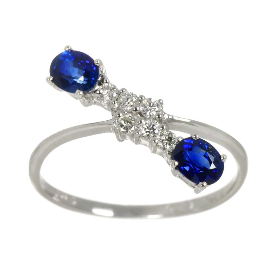 リング 13号 サファイヤ 0.87ct ダイヤ 0.15ct K18 WG ホワイト 