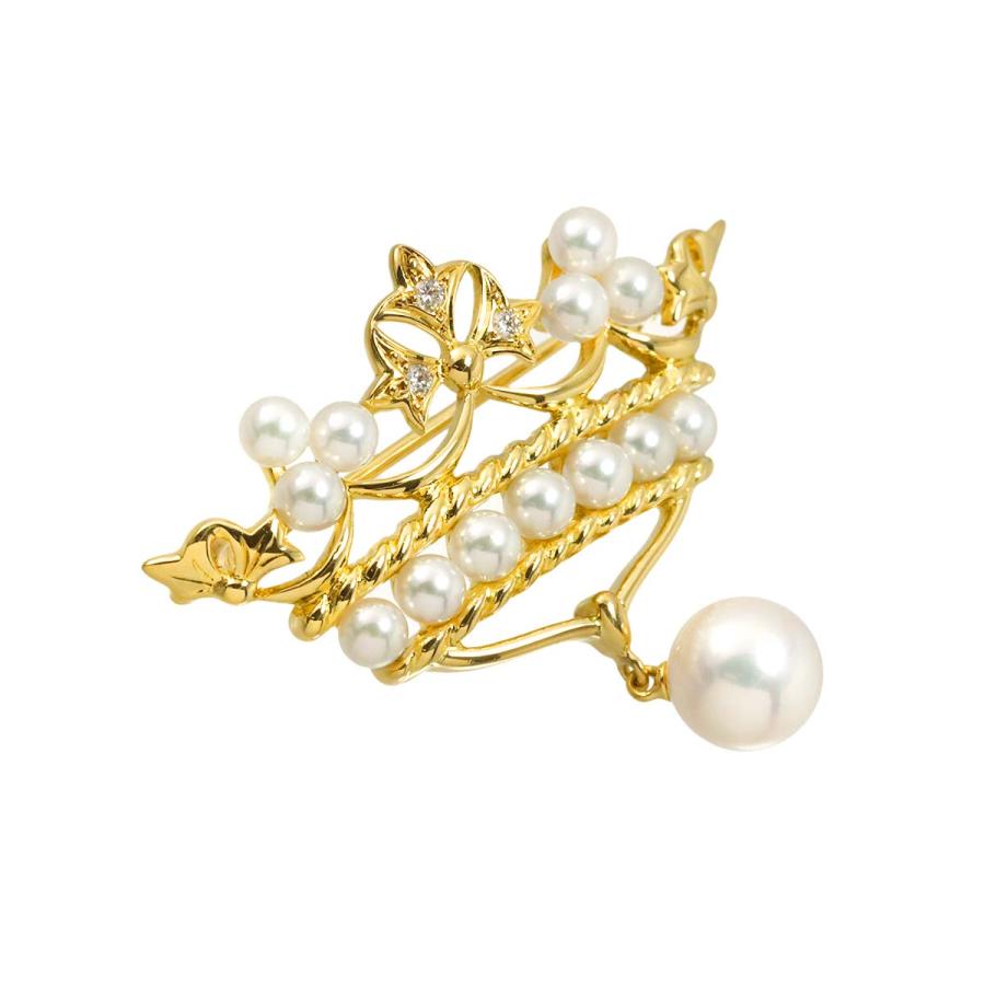 MIKIMOTO（ミキモト） アコヤ真珠 7.2-3.2mm ダイヤ ブローチ K18 YG