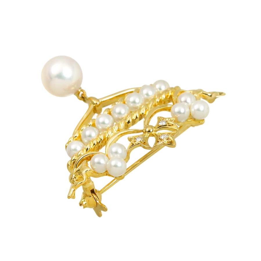 MIKIMOTO（ミキモト） アコヤ真珠 7.2-3.2mm ダイヤ ブローチ K18 YG 