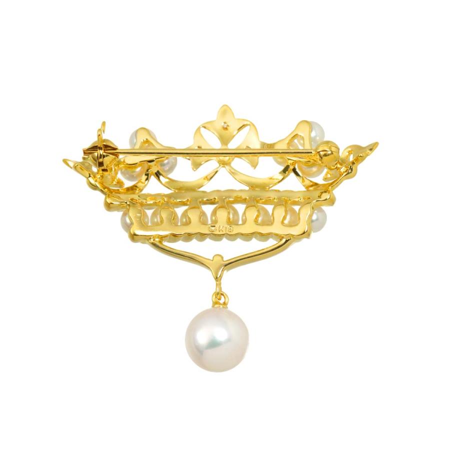 MIKIMOTO（ミキモト） アコヤ真珠 7.2-3.2mm ダイヤ ブローチ K18 YG