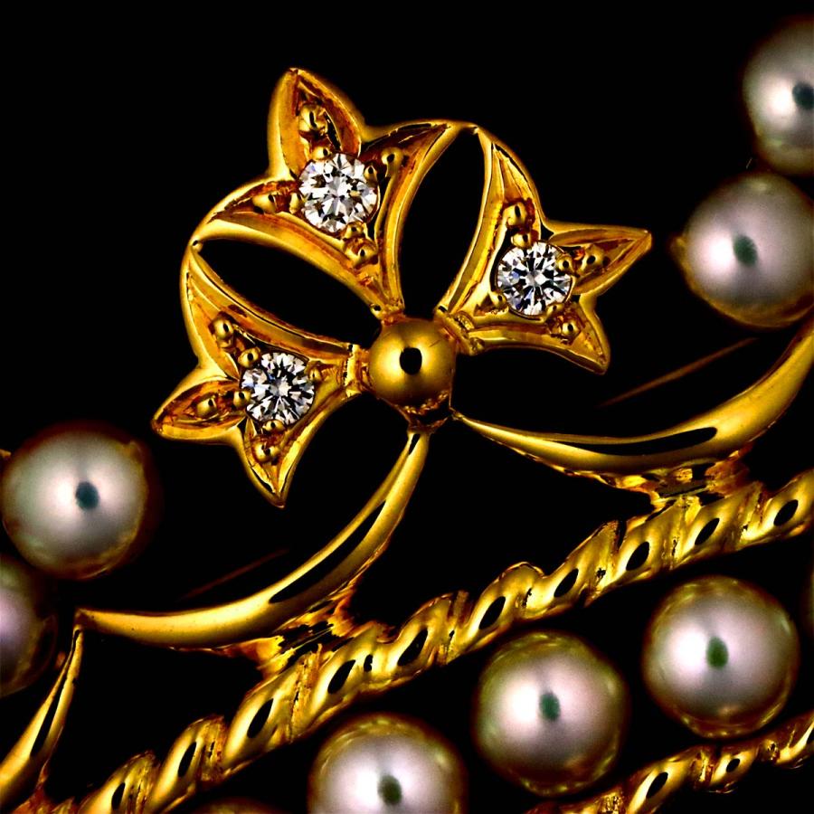 MIKIMOTO（ミキモト） アコヤ真珠 7.2-3.2mm ダイヤ ブローチ K18 YG