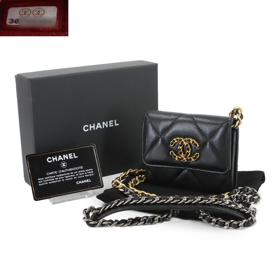 未使用 展示品 シャネル CHANEL 19 フラップ コインパース チェーン コインケース 小銭入れ レザー ブラック AP1787 Coin case 90320091の画像
