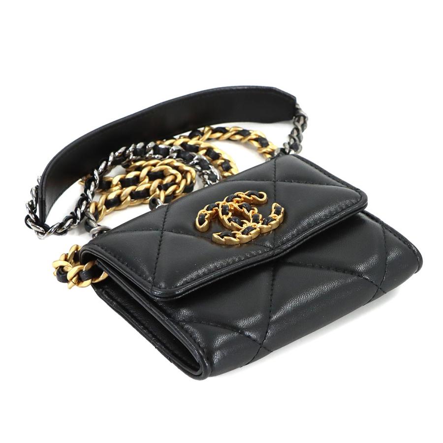 未使用 展示品 シャネル CHANEL 19 フラップ コインパース チェーン コインケース 小銭入れ レザー ブラック AP1787 Coin case 90320091の画像