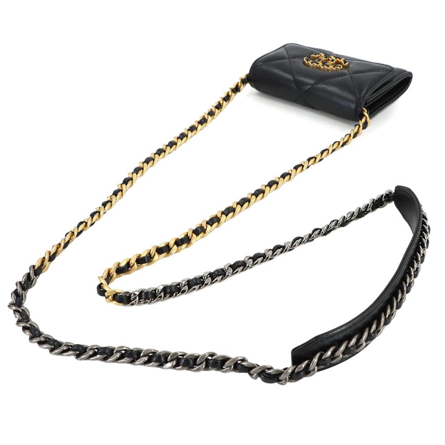 未使用 展示品 シャネル CHANEL 19 フラップ コインパース チェーン コインケース 小銭入れ レザー ブラック AP1787 Coin case 90320091の画像