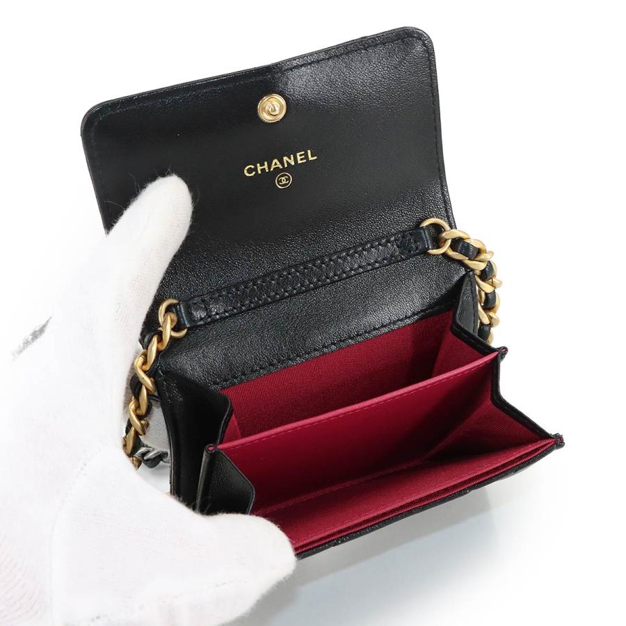 未使用 展示品 シャネル CHANEL 19 フラップ コインパース チェーン コインケース 小銭入れ レザー ブラック AP1787 Coin case 90320091の画像