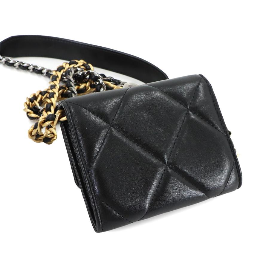 未使用 展示品 シャネル CHANEL 19 フラップ コインパース チェーン コインケース 小銭入れ レザー ブラック AP1787 Coin case 90320091の画像
