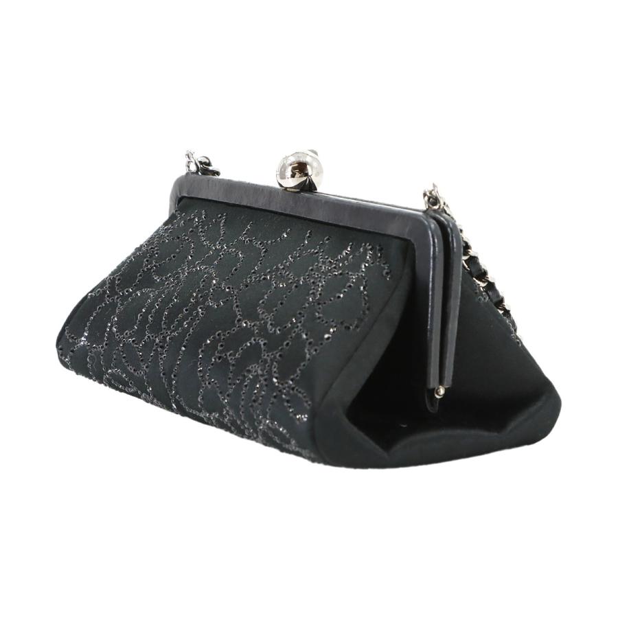 CHANEL（シャネル） 美品 がま口 チェーン ハンド バッグ サテン