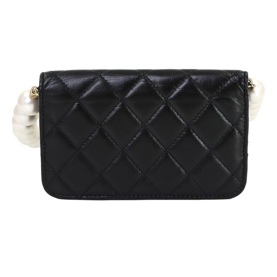 新品同様 シャネル CHANEL マトラッセ パールチェーン ウォレット 長財布 ラムスキン ブラック AP1839 フェイクパール 90320224の画像