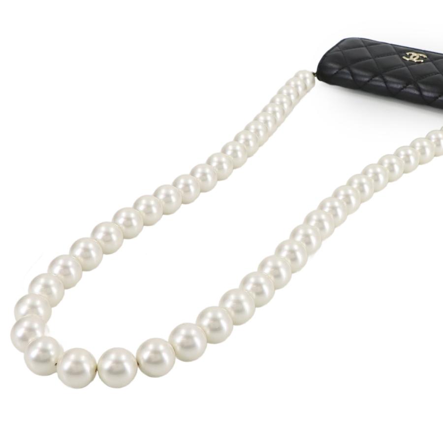 新品同様 シャネル CHANEL マトラッセ パールチェーン ウォレット 長財布 ラムスキン ブラック AP1839 フェイクパール 90320224の画像