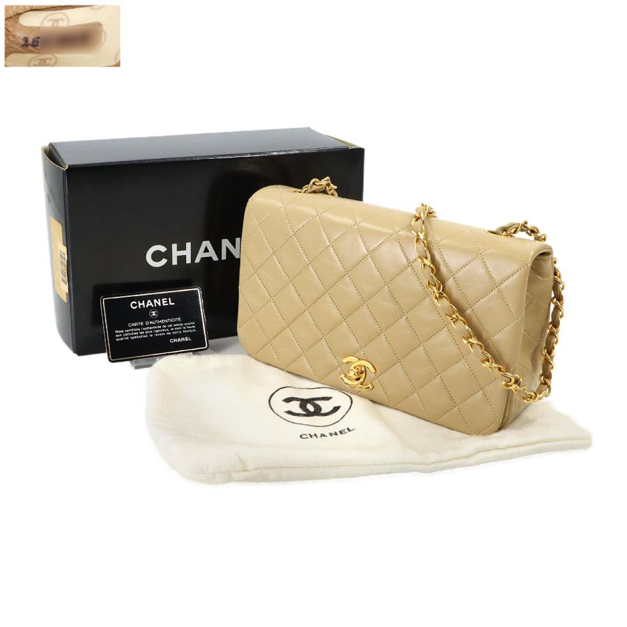 新品同様 シャネル CHANEL マトラッセ チェーン ショルダー バッグ ラムスキン ベージュ ヴィンテージ フルフラップ 90320237_1
