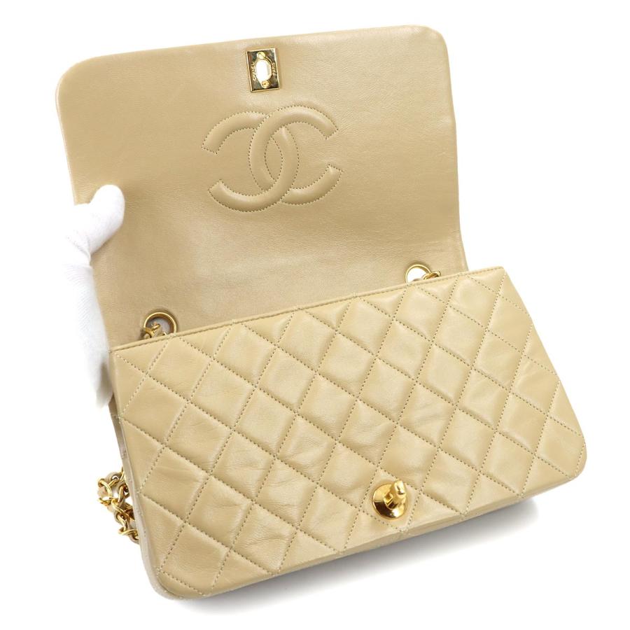 新品同様 シャネル CHANEL マトラッセ チェーン ショルダー バッグ ラムスキン ベージュ ヴィンテージ フルフラップ 90320237_6