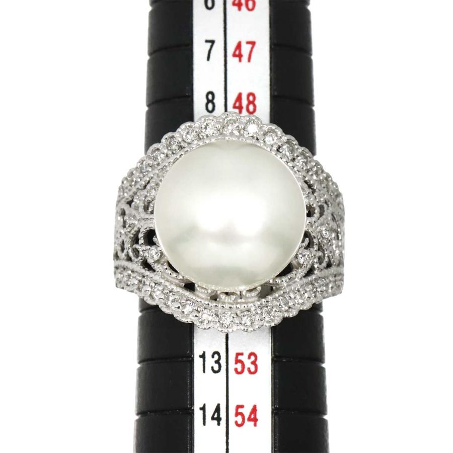 パールダイヤモンドリング リング 10.5号 白蝶真珠 13mm ダイヤ 0.40ct K18 WG ホワイトゴールド