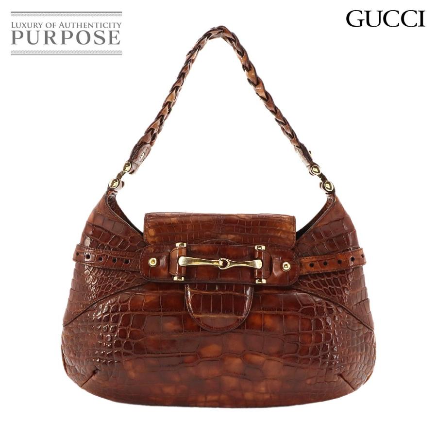 GUCCI（グッチ） 美品 ホースビット ショルダー バッグ クロコ型押し 