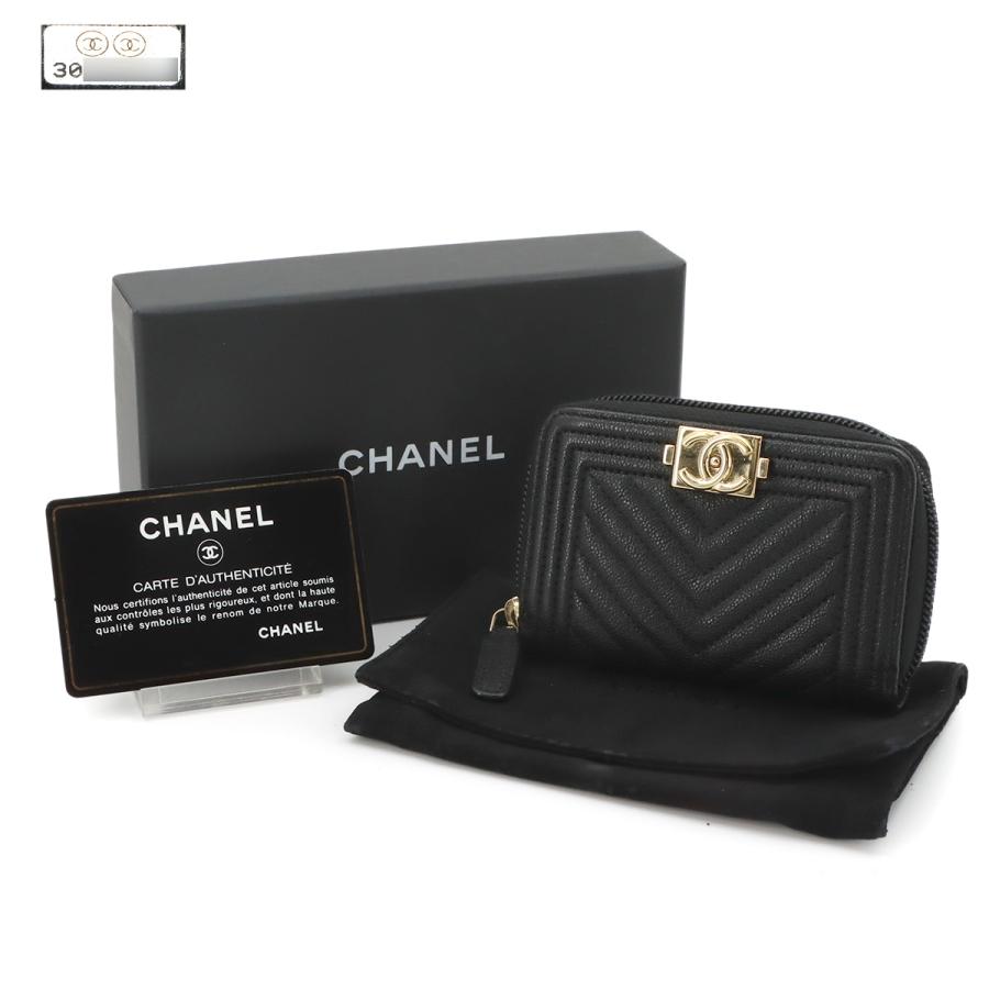 シャネル CHANEL ボーイシャネル ジップ コインパース 小銭入れ キャビアスキン レザー ブラック A80602 ゴールド 金具 90321880の画像