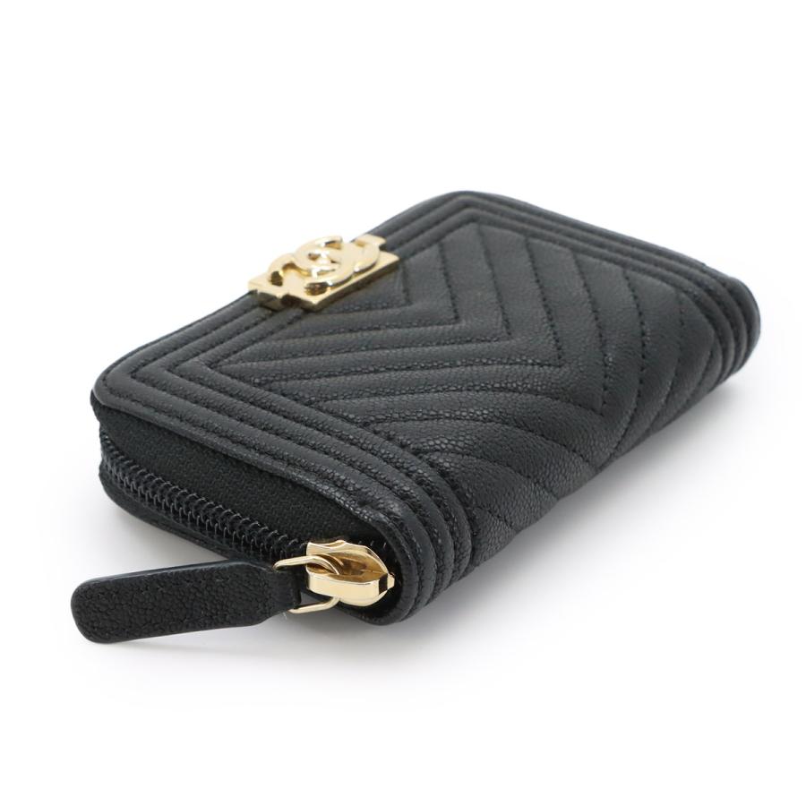 シャネル CHANEL ボーイシャネル ジップ コインパース 小銭入れ キャビアスキン レザー ブラック A80602 ゴールド 金具 90321880の画像