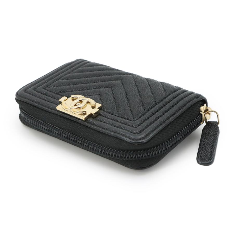 シャネル CHANEL ボーイシャネル ジップ コインパース 小銭入れ キャビアスキン レザー ブラック A80602 ゴールド 金具 90321880の画像
