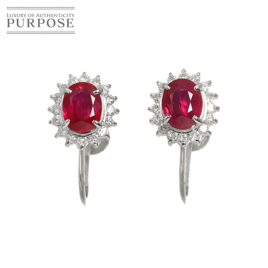 ルビー 0.68ct/0.65ct ダイヤ 0.13ct/0.13ct イヤリング Pt プラチナ