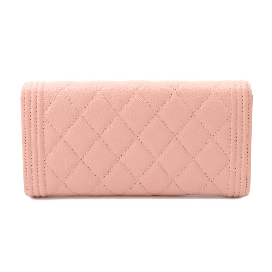 シャネル CHANEL ボーイシャネル マトラッセ 二つ折り 長財布 キャビアスキン ピンク A80286 ゴールド 金具 90324005の画像