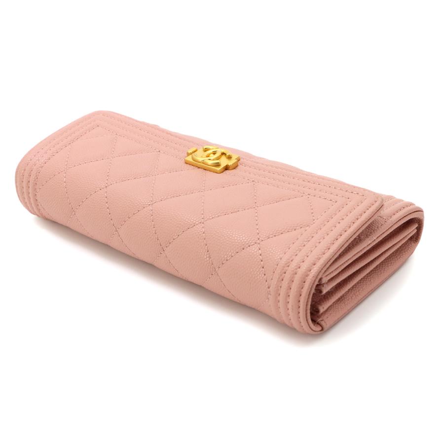 シャネル CHANEL ボーイシャネル マトラッセ 二つ折り 長財布 キャビアスキン ピンク A80286 ゴールド 金具 90324005の画像