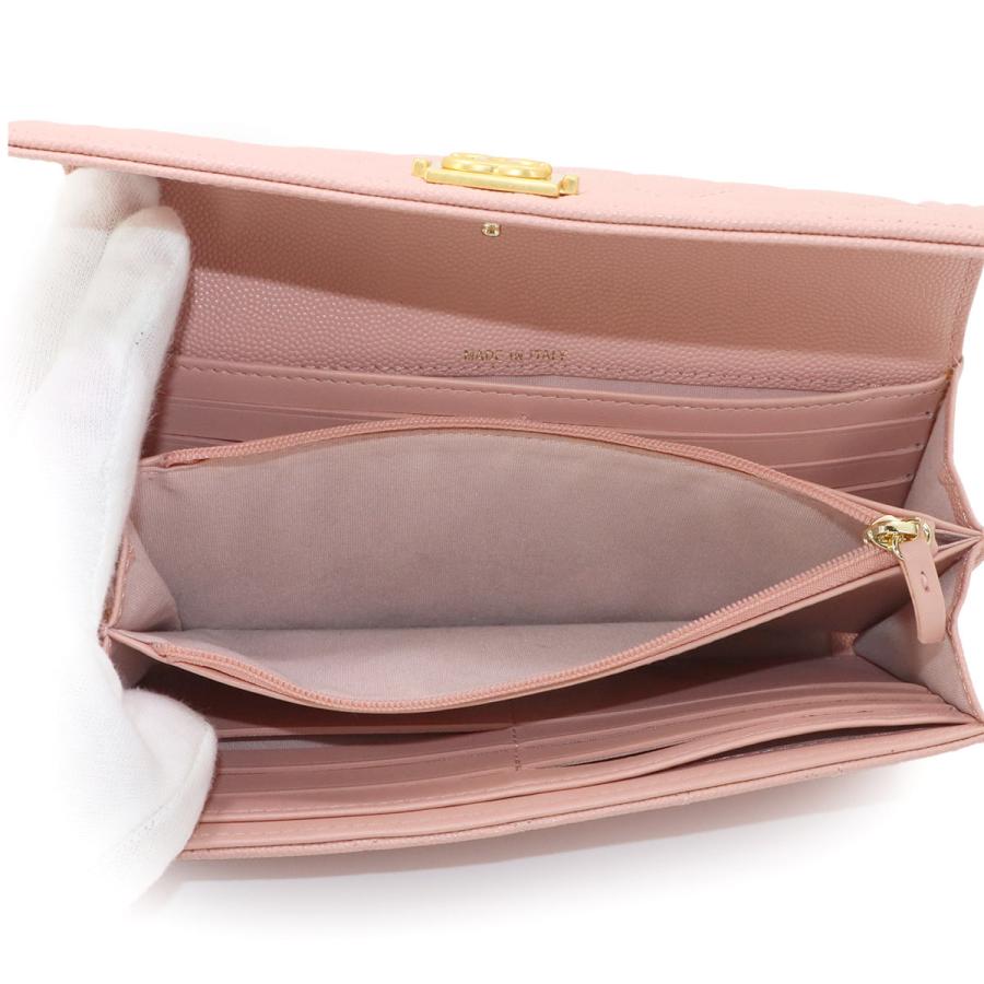 シャネル CHANEL ボーイシャネル マトラッセ 二つ折り 長財布 キャビアスキン ピンク A80286 ゴールド 金具 90324005の画像