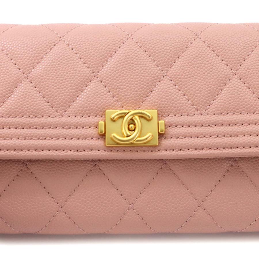 シャネル CHANEL ボーイシャネル マトラッセ 二つ折り 長財布 キャビアスキン ピンク A80286 ゴールド 金具 90324005の画像
