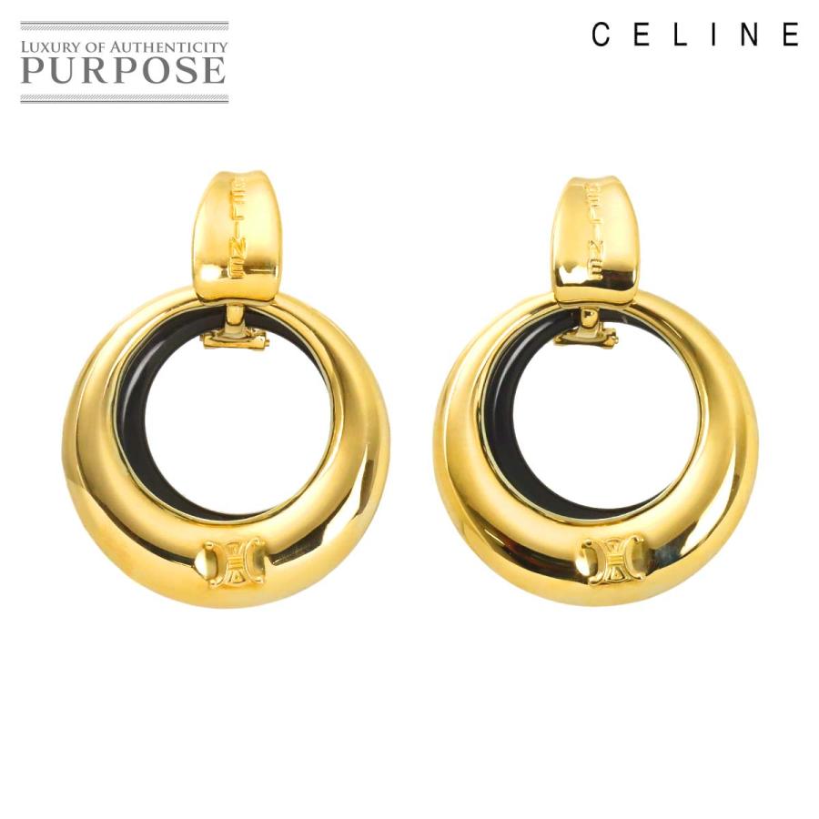 CELINE（セリーヌ） オニキス イヤリング ピアス K18 YG イエロー 