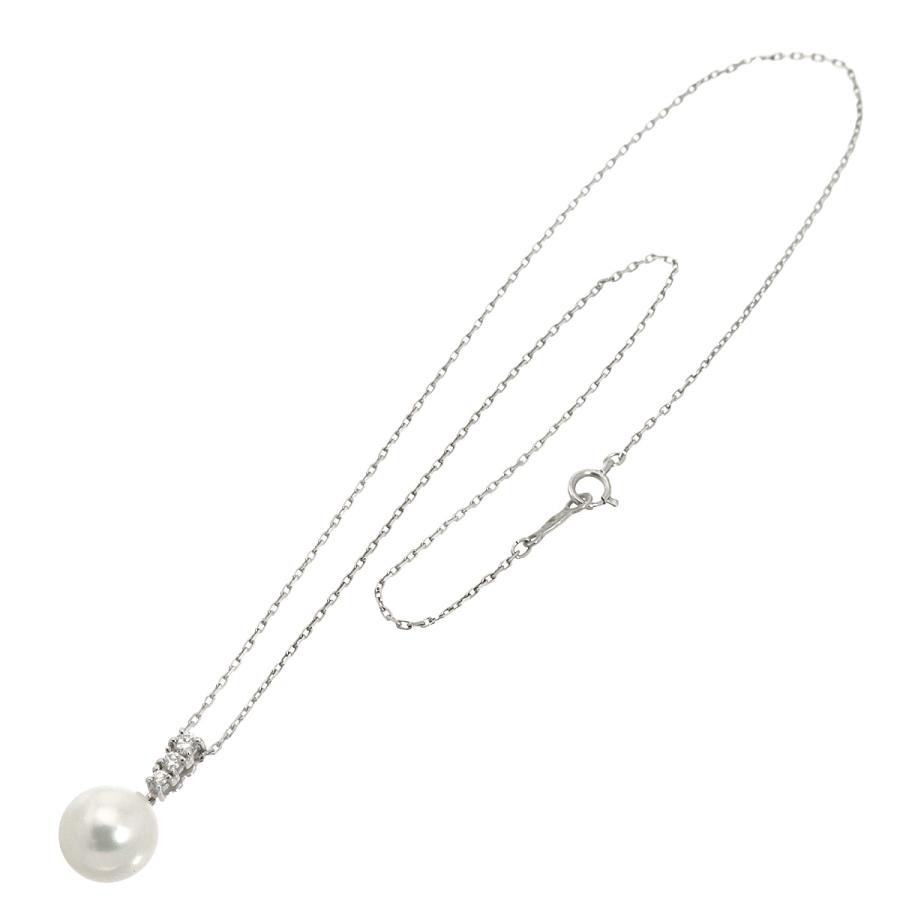 MIKIMOTO（ミキモト） 白蝶真珠 9.6mm ダイヤ ネックレス 38cm K18 WG