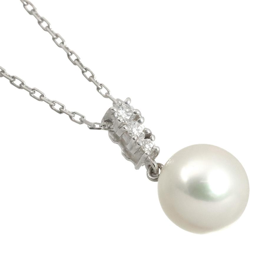 MIKIMOTO（ミキモト） 白蝶真珠 9.6mm ダイヤ ネックレス 38cm K18 WG