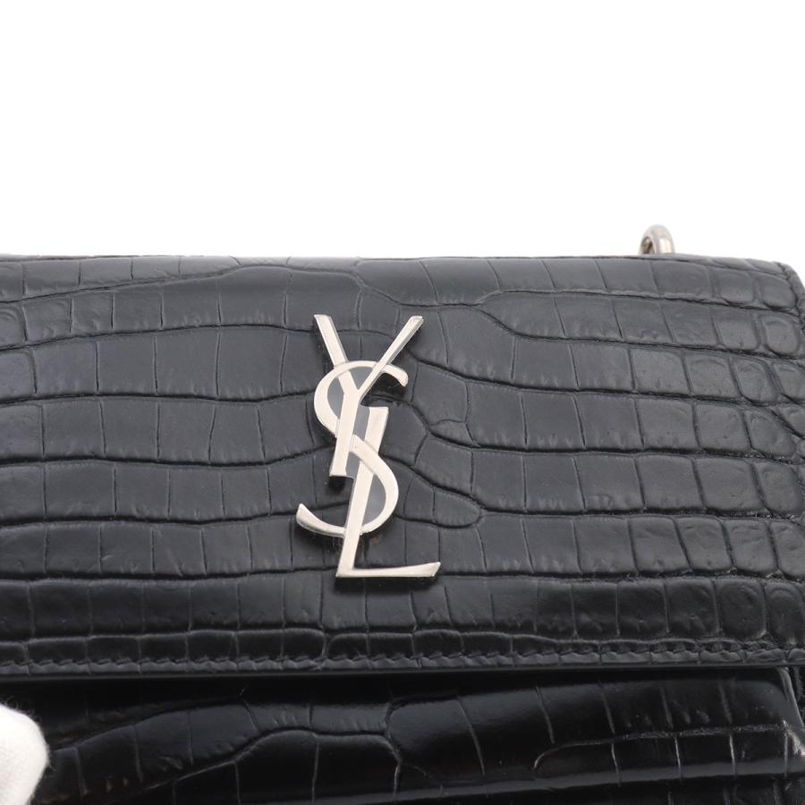 イヴサンローラン ウォレットチェーン　クロコ 長財布 ブラック Yves Saint Laurent（イヴ・サンローラン） 新品同様 サンローラン
