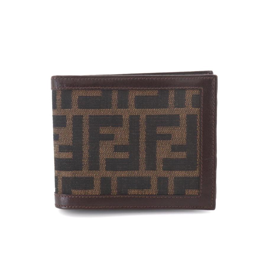 FENDI（フェンディ） ズッカ柄 二つ折り 財布 キャンバス レザー