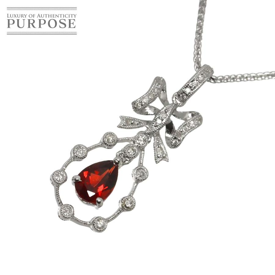 ガーネット 0.65ct ダイヤ 0.10ct ネックレス 45cm K18 WG ホワイト