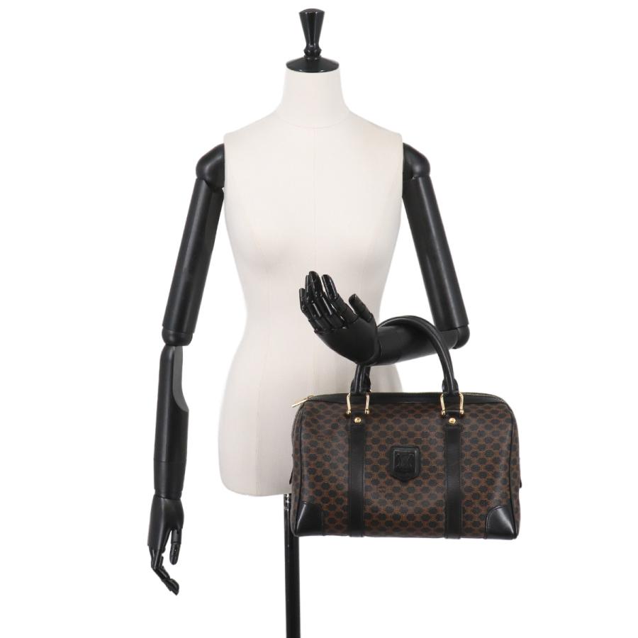 【CELINE】ボストンバッグ　マカダム柄　ゴールド金具　PVC ブラック CELINE（セリーヌ） マカダム ボストン ハンド バッグ PVC レザー