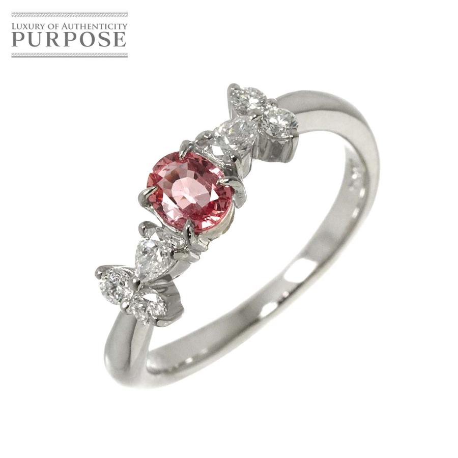 リング 11.5号 パパラチア サファイヤ 0.435ct ダイヤ 0.28ct Pt 