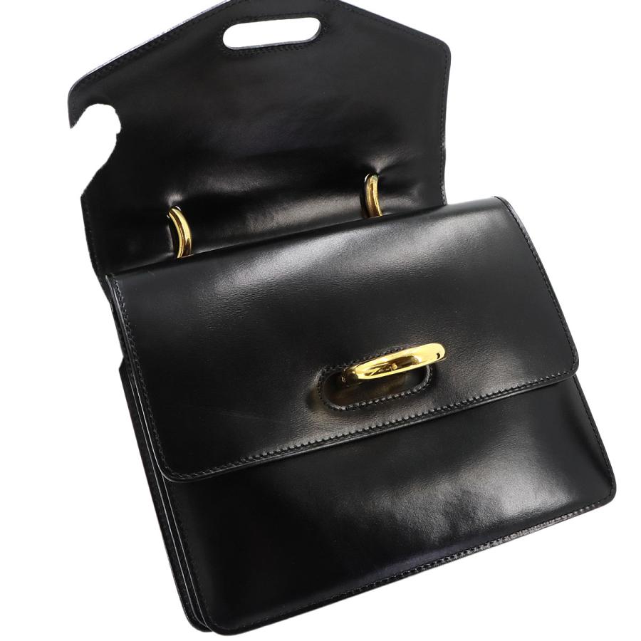 ハンドバッグ　ブラック ゴールド金具 CELINE（セリーヌ） 美品 ダブルフラップ ハンド バッグ レザー
