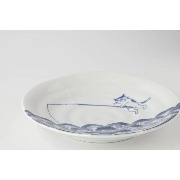 美濃焼 猫 シチタ ソメネコ 16.5cm皿 青海波 日本伝統模様 日本製