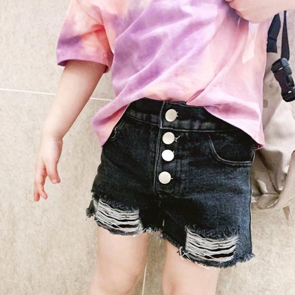 SHISKY 子供服 キッズ ハーフパンツ ダメージ加工 デニム