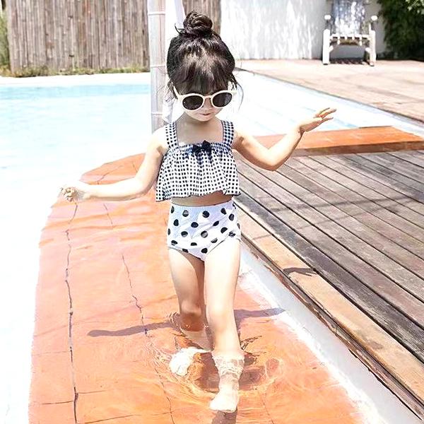 SHISKY 子供服 キッズ 水着 フリルチェック＆ドット 上下セット