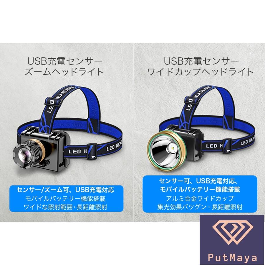 ヘッドライト USB充電式 LED ヘッドランプ 強光 登山 夜釣り