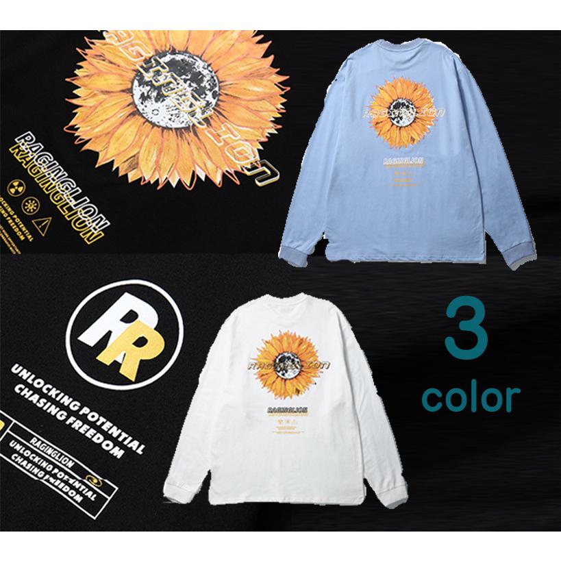 ロングtシャツ メンズ レディース おしゃれなひまわり プリント 