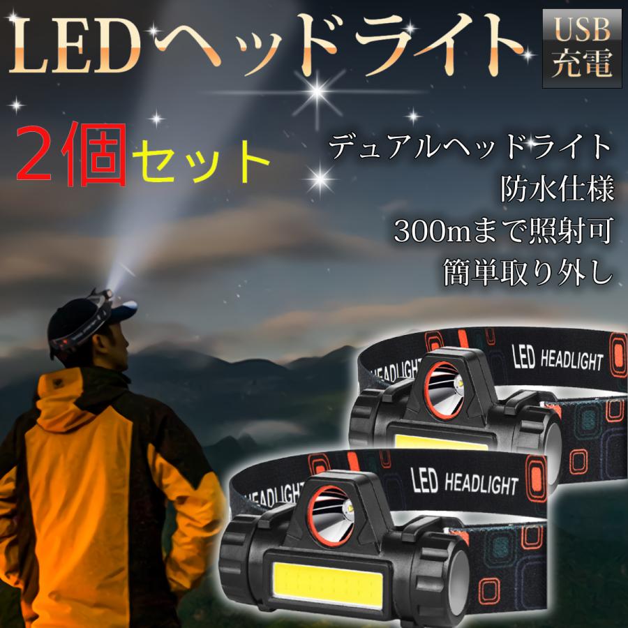 ヘッドライト 充電式 2個セット LED USB 防水 アウトドア 懐中電灯 ヘッドランプ 高輝度 :220701b:PuuMint 通販 2個売り USB充電 防水 ヘッドライト 充電式 LEDヘッドライト 高輝度