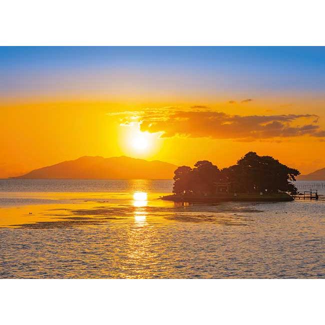 千P⑫夕日にボートと鳥　ジグソーパズル　金属額　長良川の鵜飼？夕暮れに飛ぶ鵜かね ミュージアムと観覧船で体感した長良川鵜飼1300年の伝統【岐阜県岐阜市