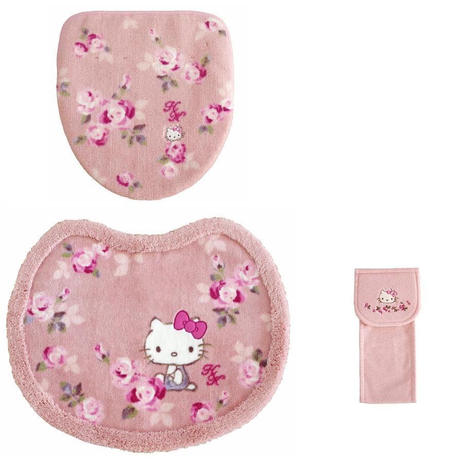 派手ピンクキティ♡ バスマット／トイレマット/ ペーパーホルダー3点セット オカ ハローキティ トイレマット セット 3点 ペーパーホルダー