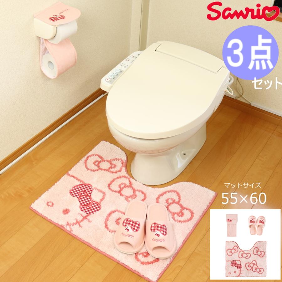 オカ サンリオ トイレマット3点セット ハローキティ ピンク