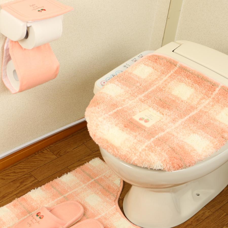 トイレマットセット 4点 トイレマット (55×60cm) セット 4点セット おしゃれ ピンク イチゴ 春 北欧風 チェック マット ブラウン オカ  フライス frais レモン